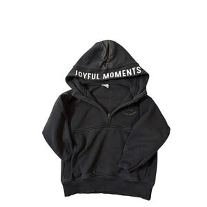 Zara Size 6 Quarter Zip Hoodie Kid Black 100% Cotton Joyful Moments Positivity